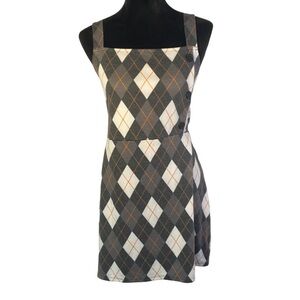 Arizona Diamond Print Gray and White Square Neck Midi Dress